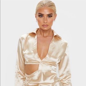 Pretty Little Things Champagne Cut Out Shirt Dress